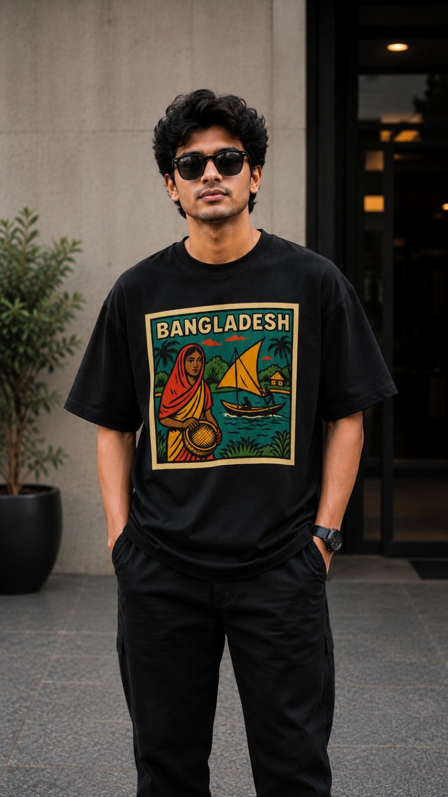 Bangladesh Graphic Print Oversized T-Shirt – Black
